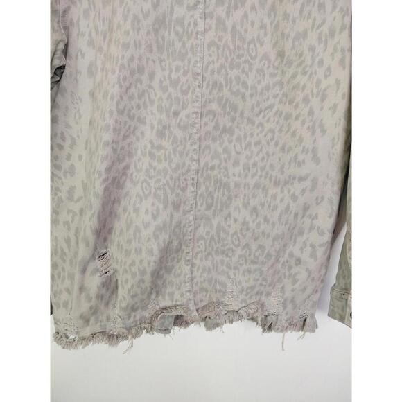 Kancan Jacket Womens Small Signature Leopard Gray Distressed Ripped Long Length - Picture 9 of 10